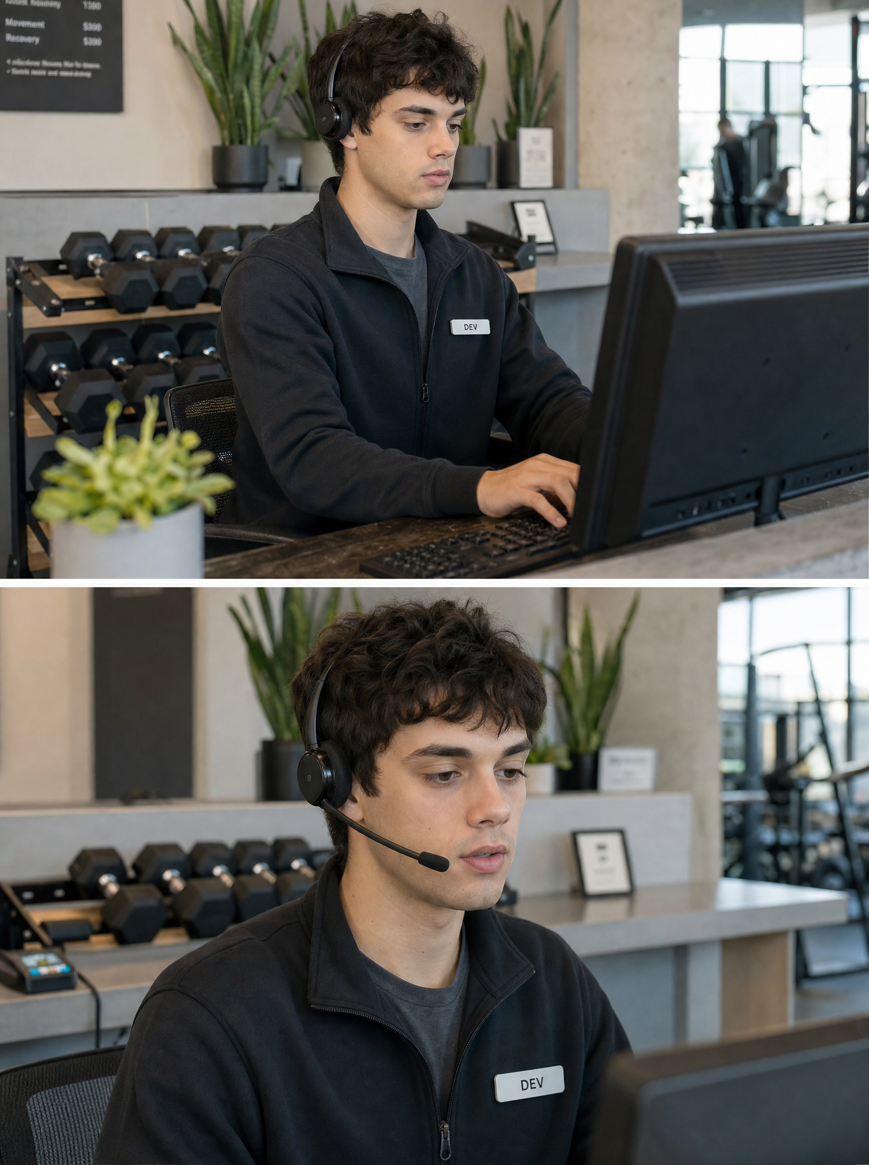 Dev at front desk